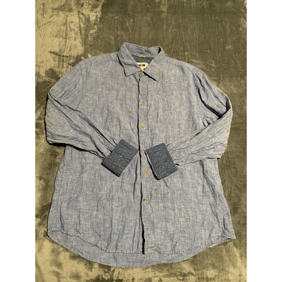 Joseph Abboud Linen Button-Up Shirt Men's XL Long Sleeve Heather Blue Flip Cuff - Picture 8 of 16